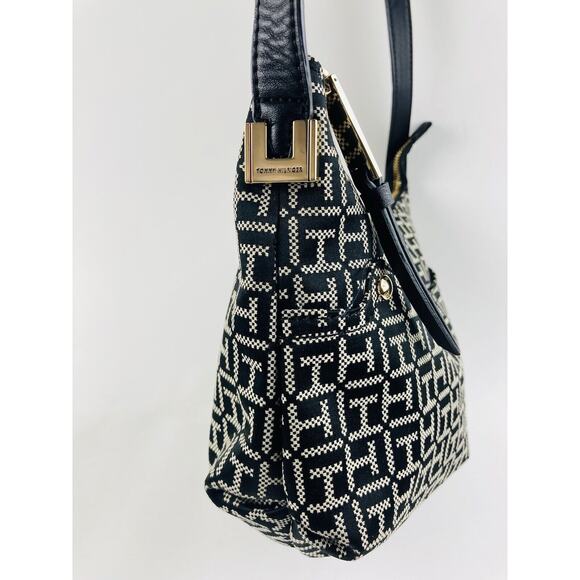 Tommy Hilfiger Tote Handbag Black Purse Outside Pocket Shoulder Bag Grey Moon TH - Picture 4 of 10